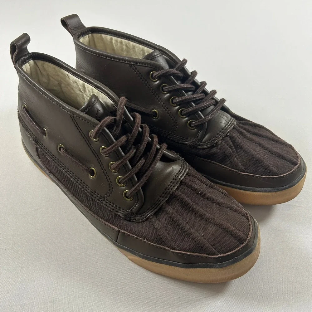 Polo Ralph Lauren Shoes Parkstone Mid Mens‎ 9D Brown Leather Canvas Duck Boots